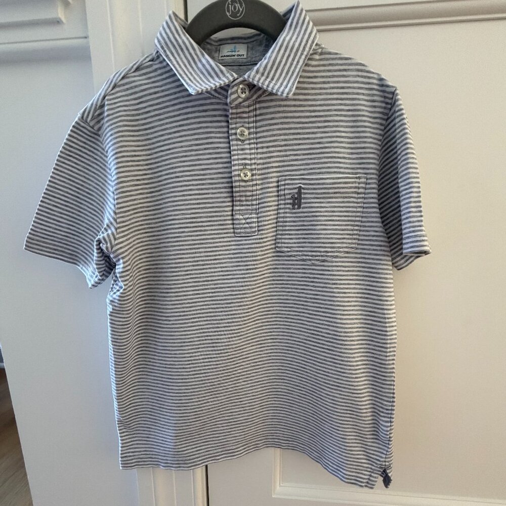 johnnie-O Boys Short Sleeve Striped Polo in Blue and White